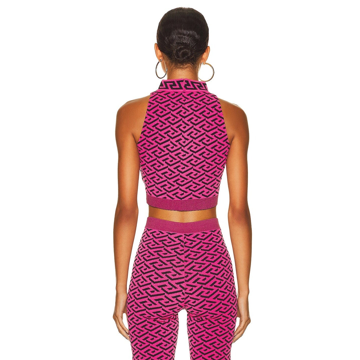 Versace La Greca Jacquard Mock Neck Crop Top