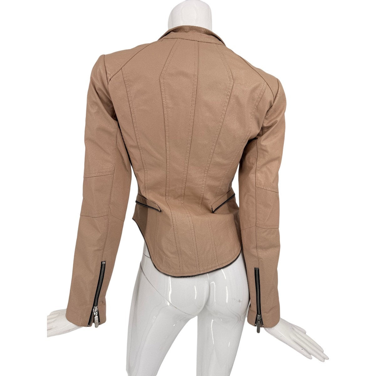 G.I.L.I. Genuine Leather Zip Up Moto Jacket Nude Beige Size 0