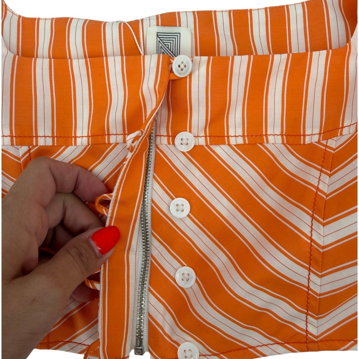 Rosie Assoulin Orange White Striped Square Neck Crop Top