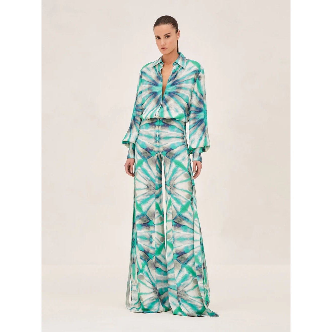 Alexis Tie Dye Eres Button-Up Top Wide Leg Andy Pants Green Kaleidoscope