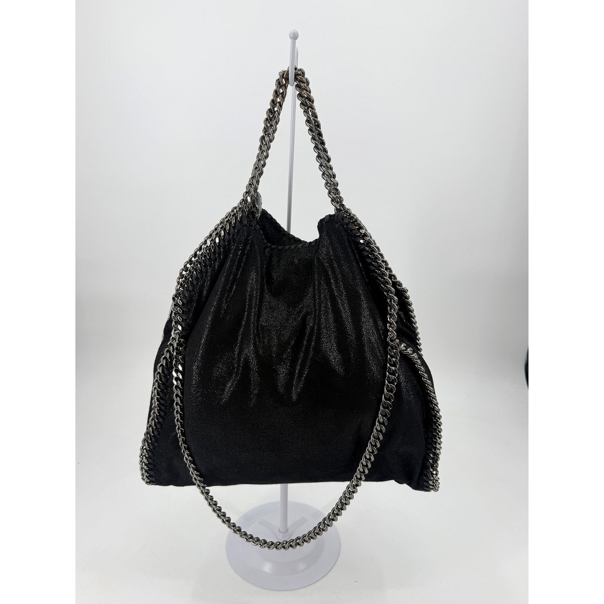 Stella McCartney Falabella Fold Over Tote Black Shaggy Deer Chain Bag