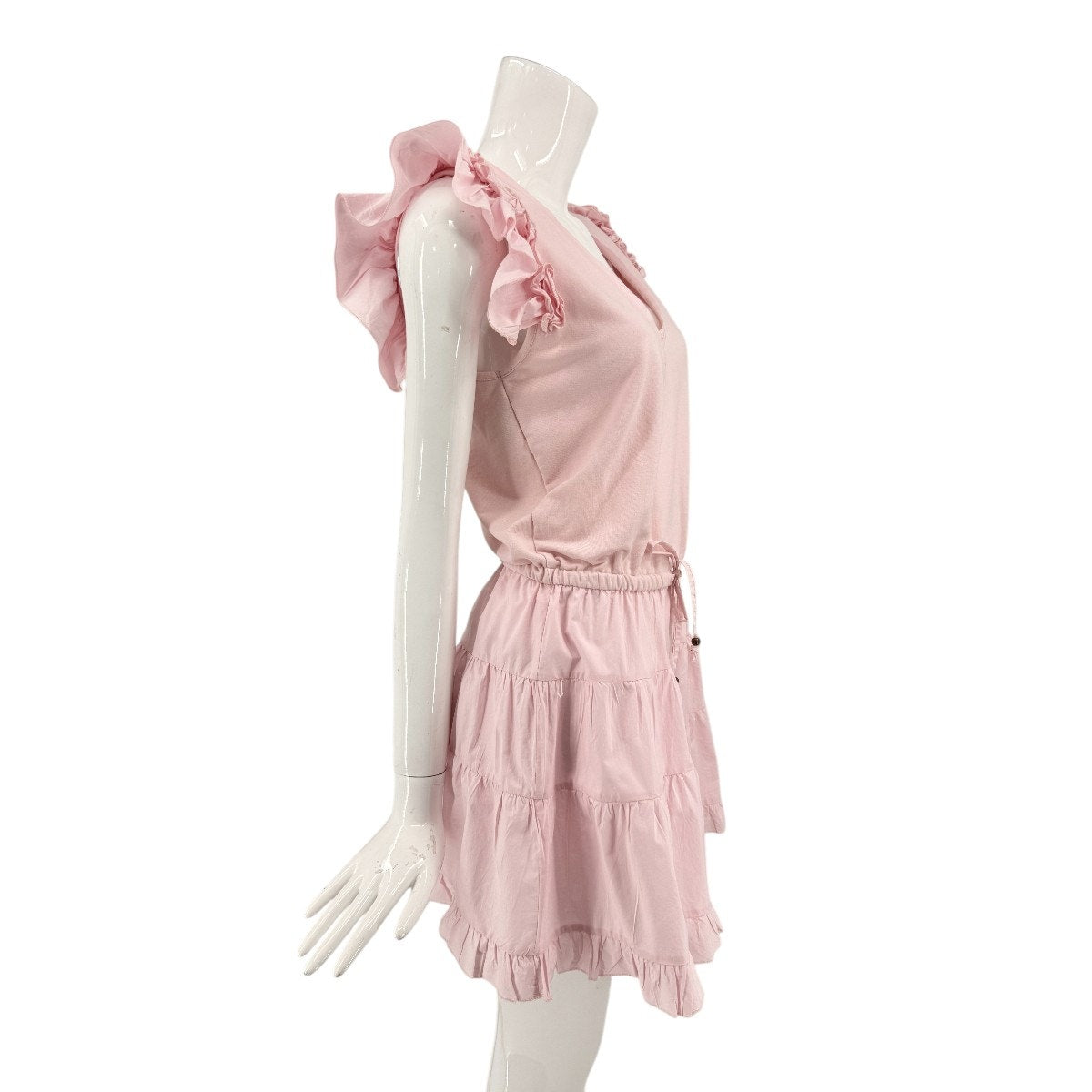 Sundays Cotton Blend Ruffle Sleeve Tiered Mini Dress Pink Women's Size Small