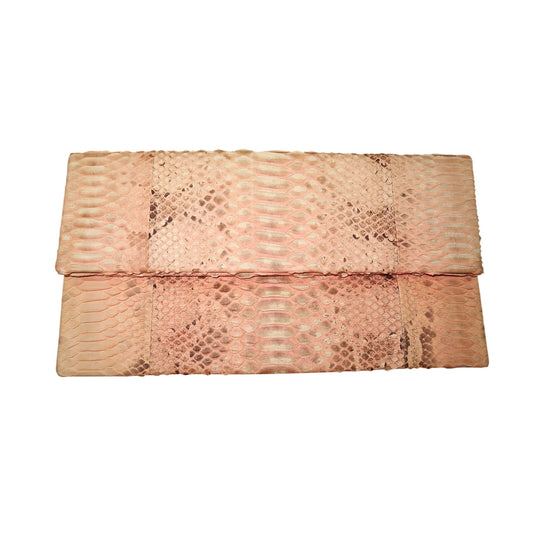 Toya Tan Pink Python-Textured Envelope Clutch Blush Snakeskin Foldover Bag