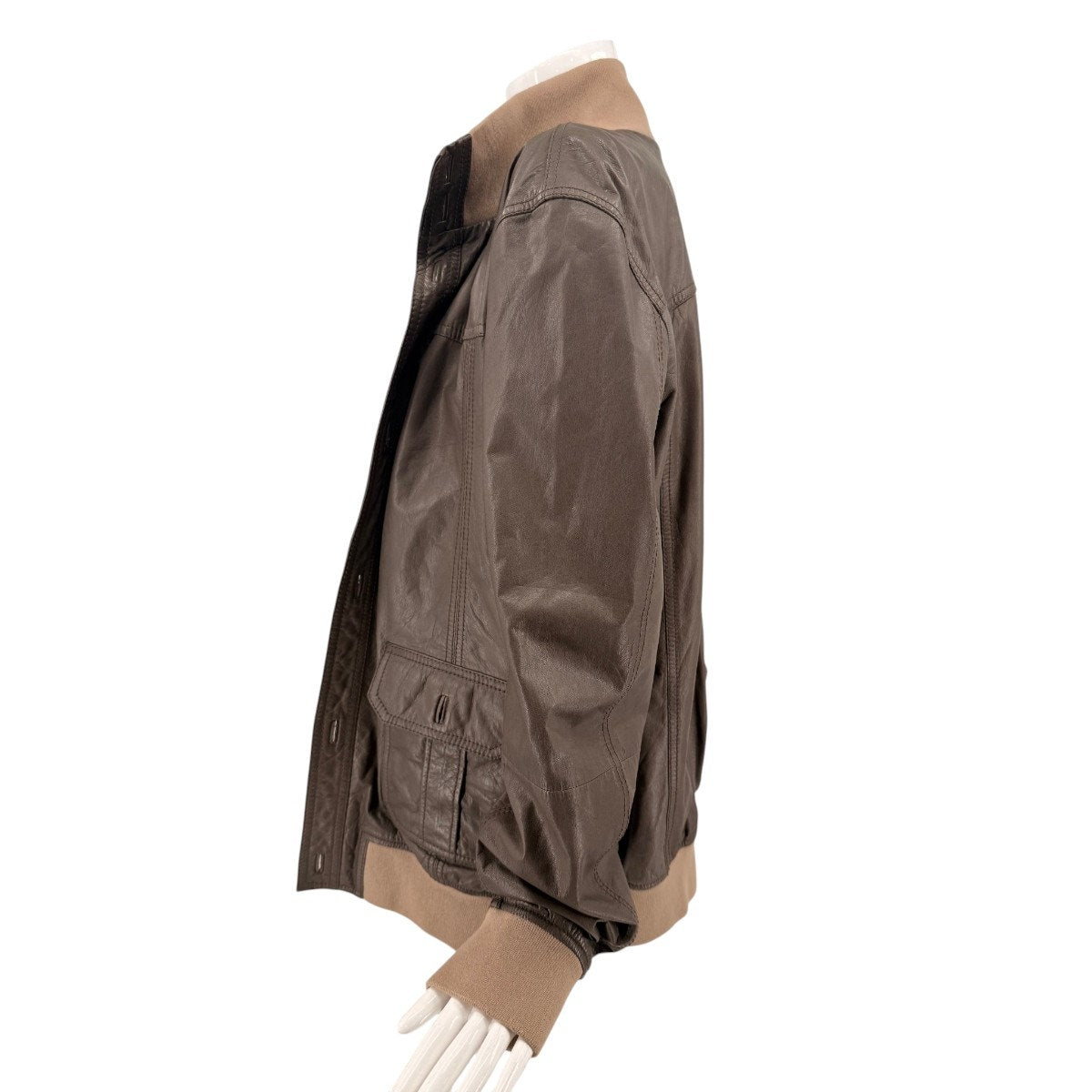 D&G Dolce & Gabbana Goatskin Leather Bomber Field Jacket Brown Men's Size 58