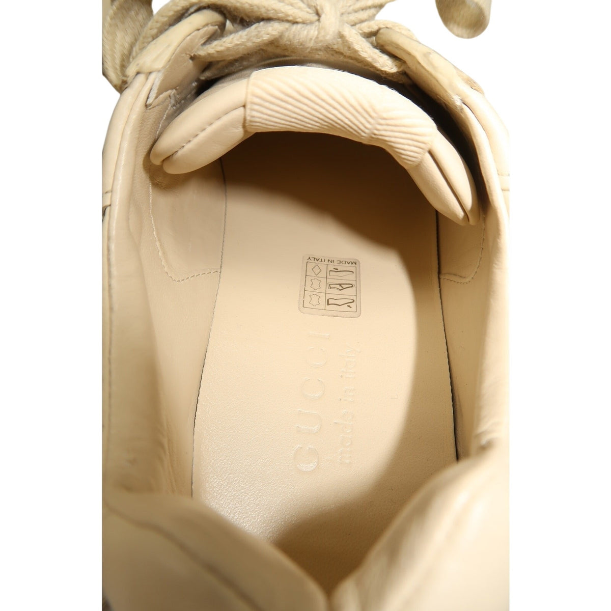 Gucci Rhyton Ivory Leather Mouth Print Lace-Up Low-Top Sneakers