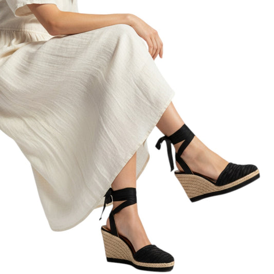 Lanvin Canvas Closed Toe Ankle Strap Wrap Wedge Espadrille Sandals