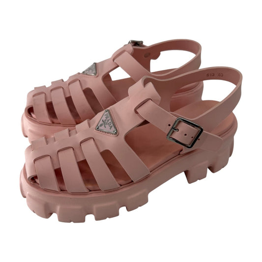 Prada Rubber Caged Monolith Slingback Platform Sandals