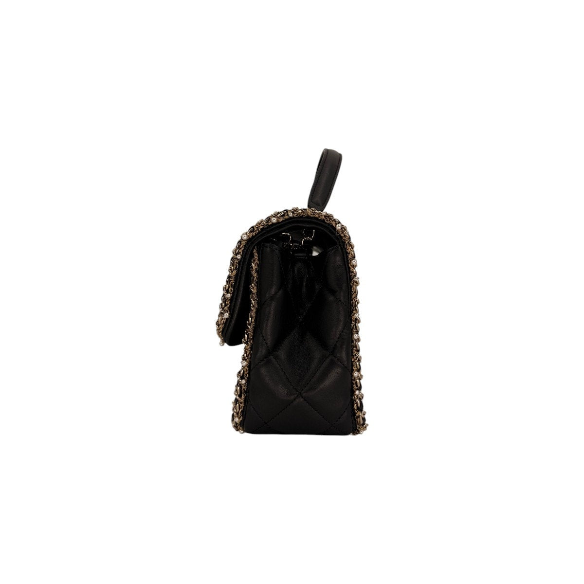 Chanel Leather Quilted CC Logo Pearl Chain Around Flap Shoulder Bag