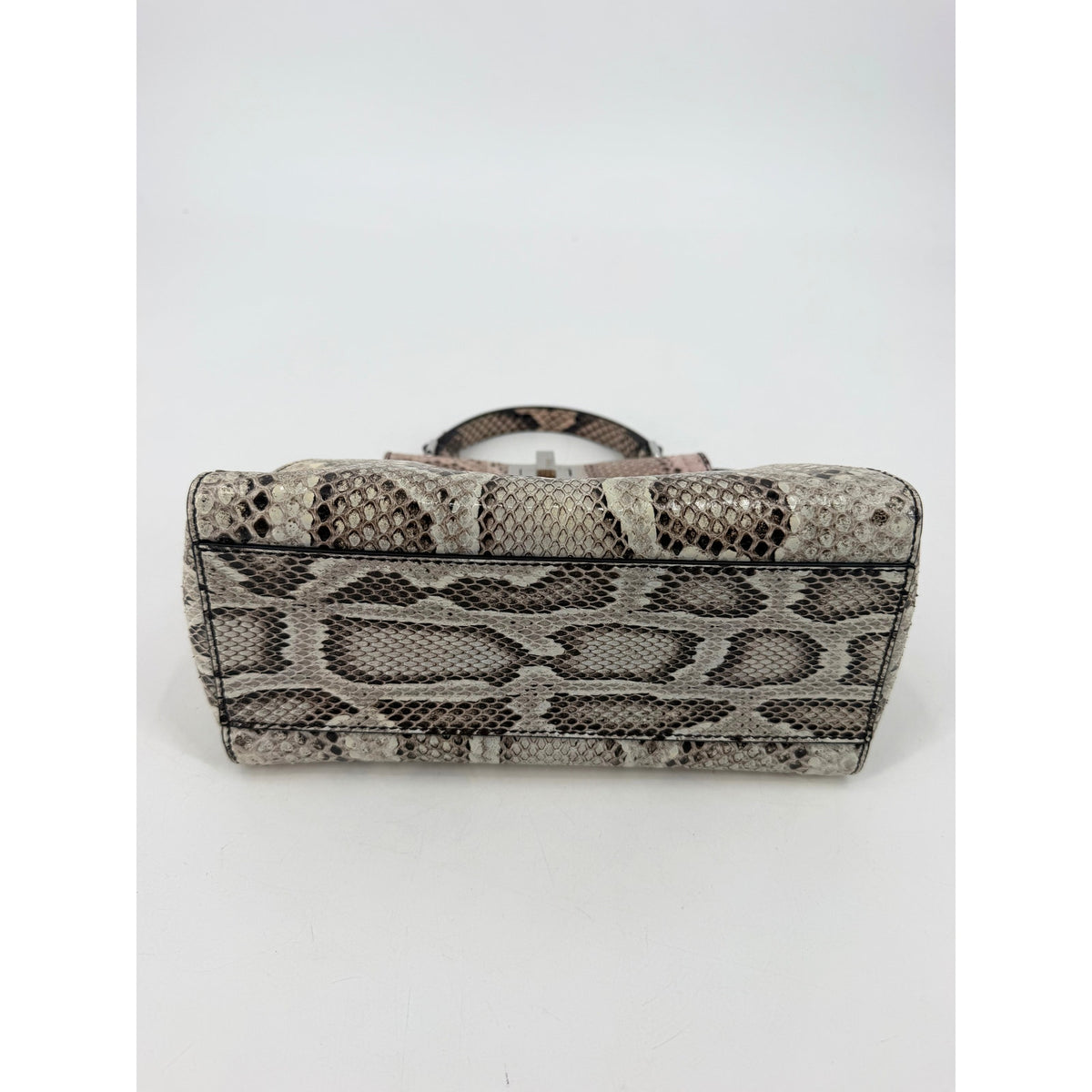 Fendi Mini Peekaboo Python Top Handle Bag Natural Beige