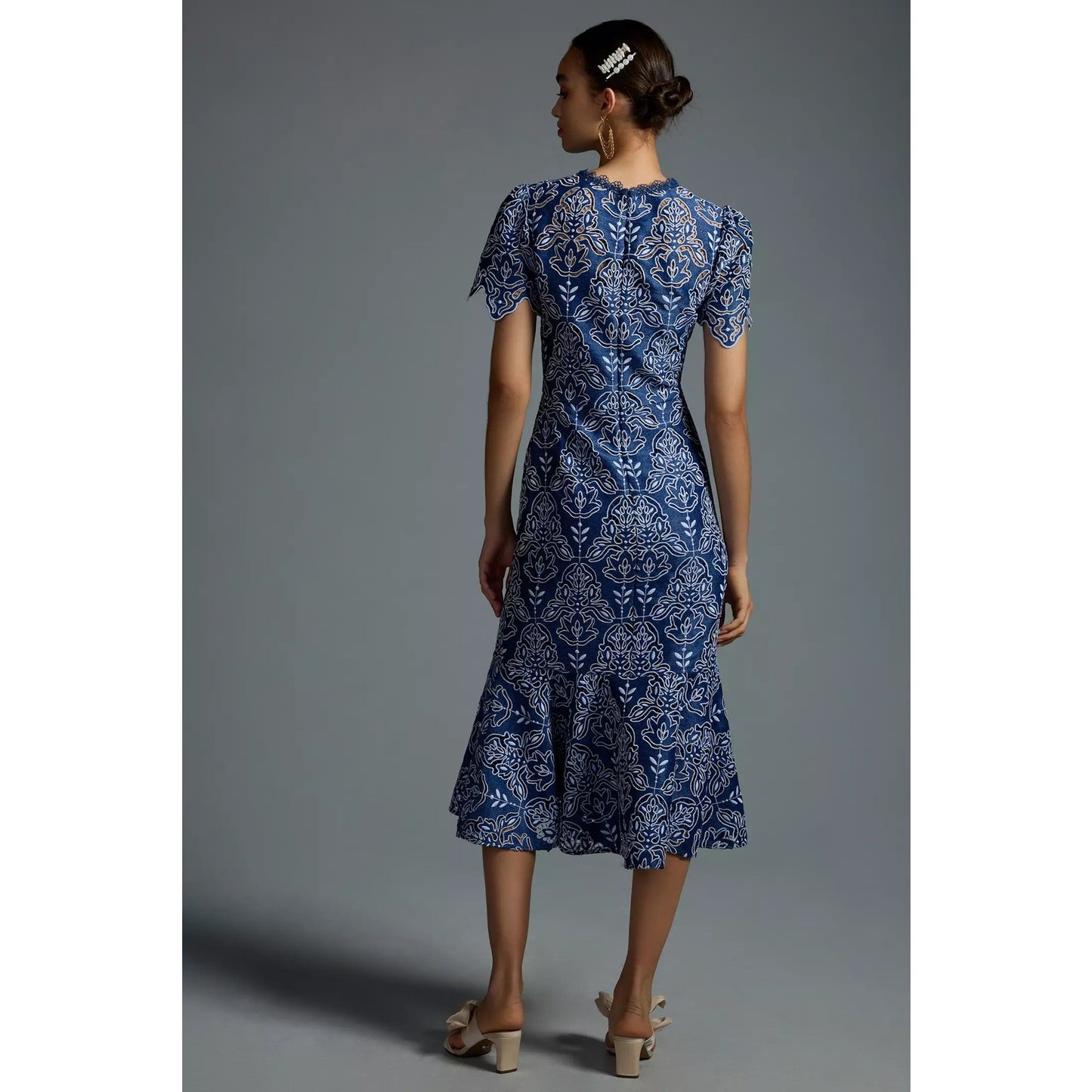 NWT Shoshanna Darcy Two-Tone Lace Denim Mermaid Midi Dress Women’s