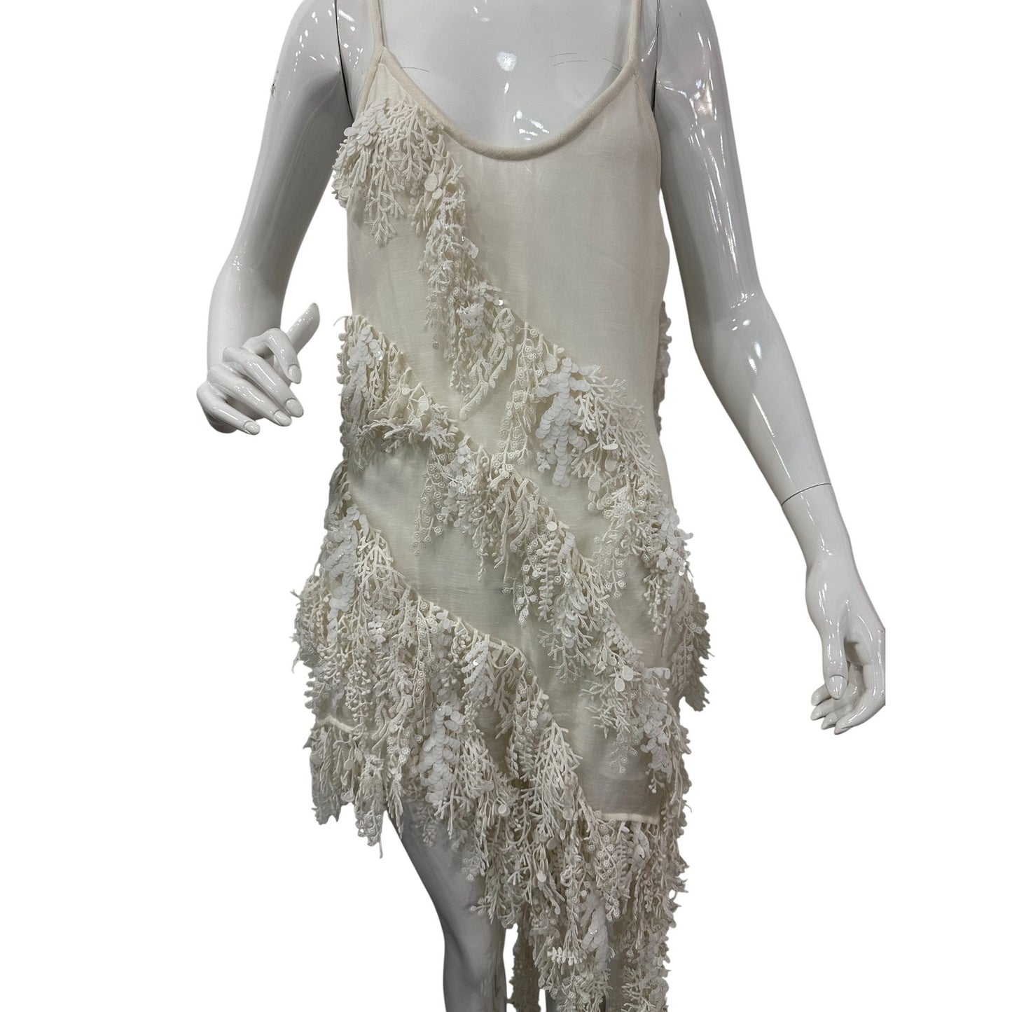 NWT Zimmermann Silk-linen Blend Tama Sequined Tank Dress White Size 1