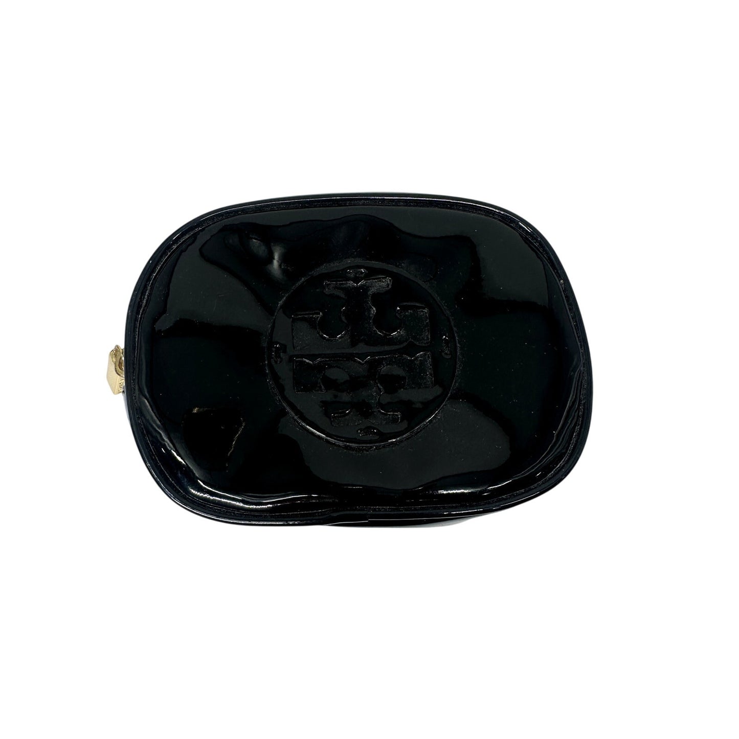 Tory Burch Patent Leather Logo Embossed Top Zip Cosmetic Case