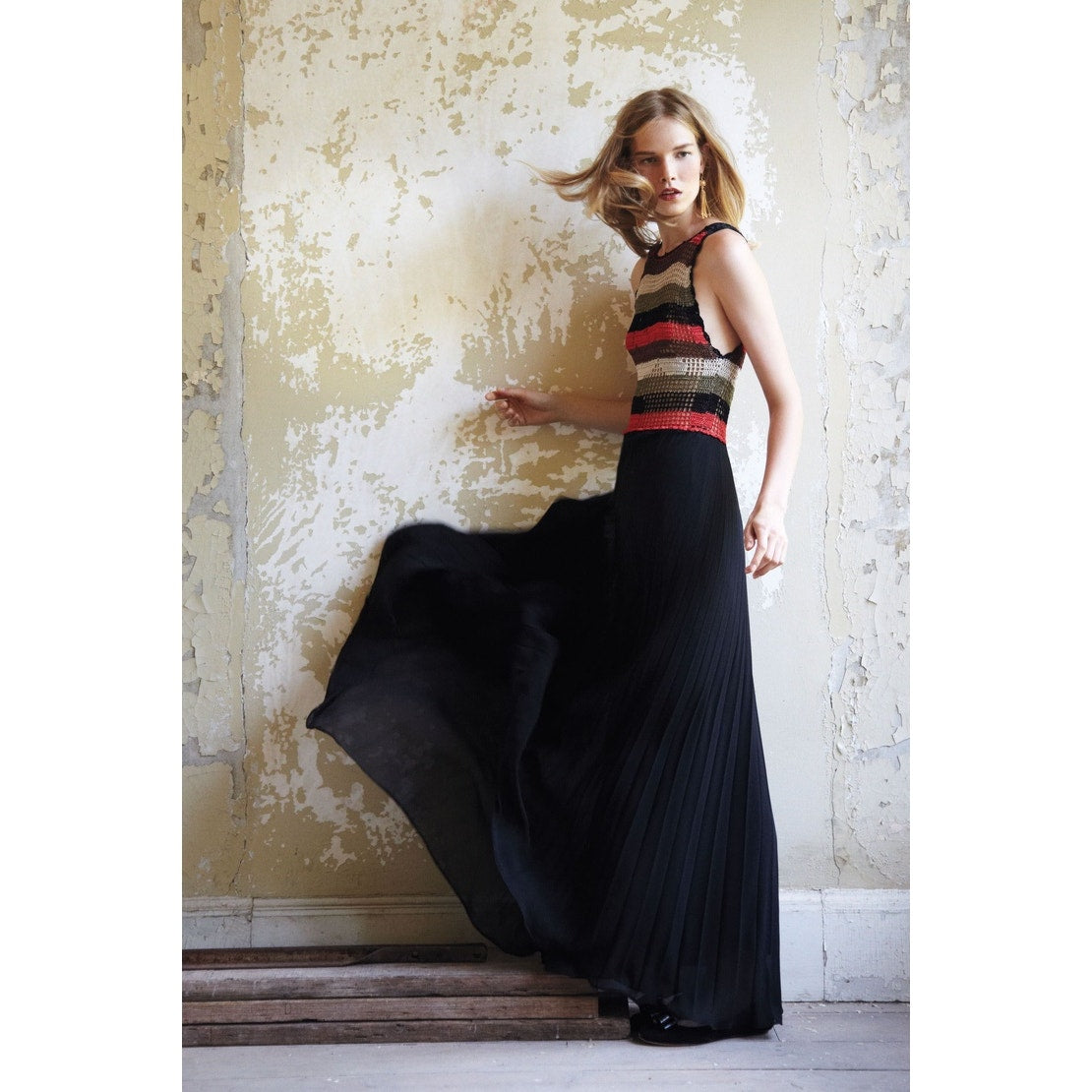 Carolina K Silk Blend Crochet Pleated Maxi Dress Women's