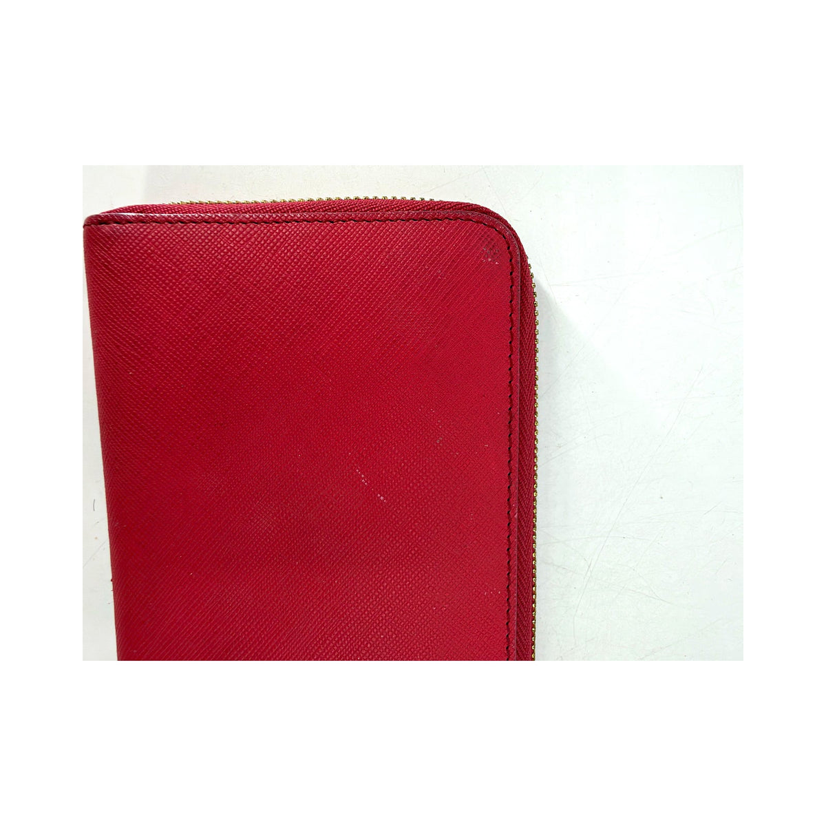 MCM Red Saffiano Leather Zip Around Continental Wallet Gold