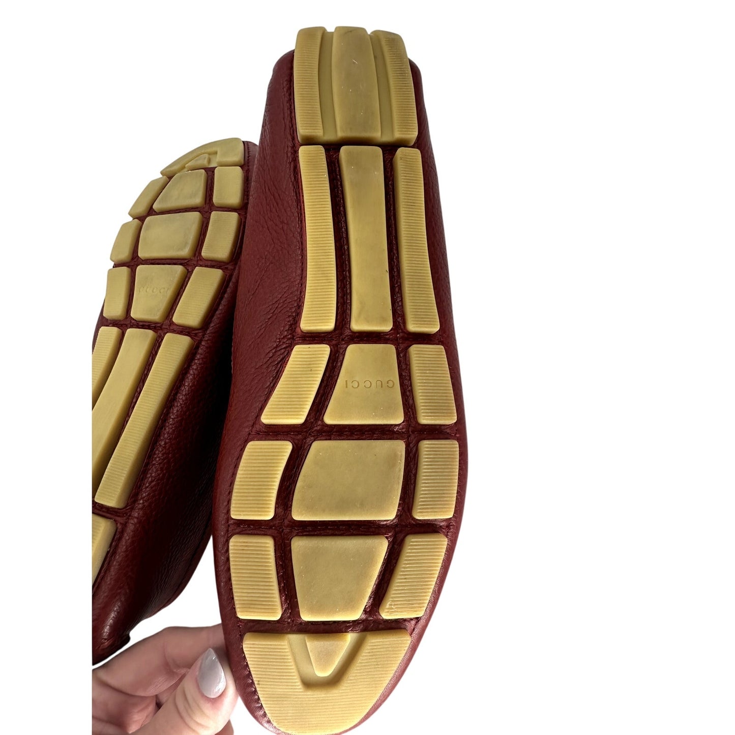 Gucci Leather Logo Accent Slip On Moccasin Flats Loafers