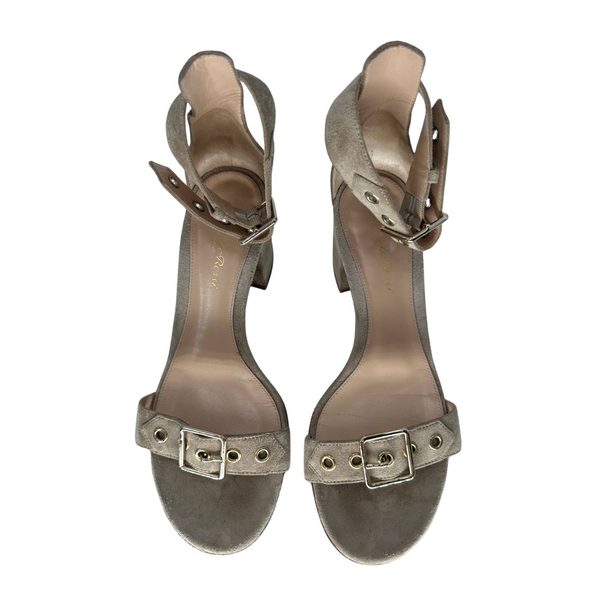 Gianvito Rossi Suede Hayes Buckle Accent Ankle Strap Sandals