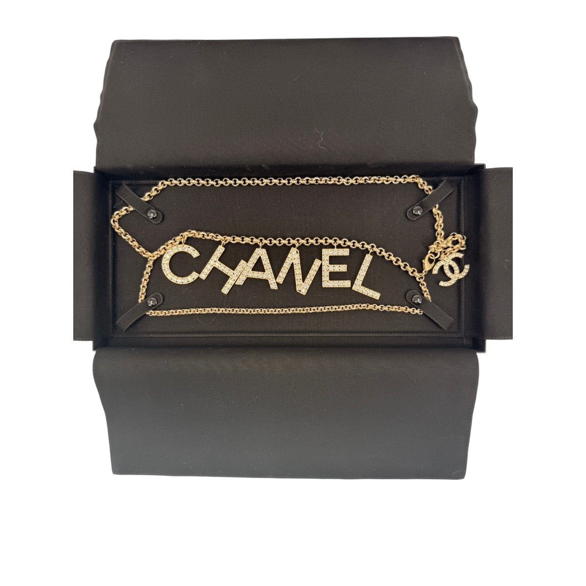 Chanel Crystal Logo Double Chain Belt Gold Women's Size 80