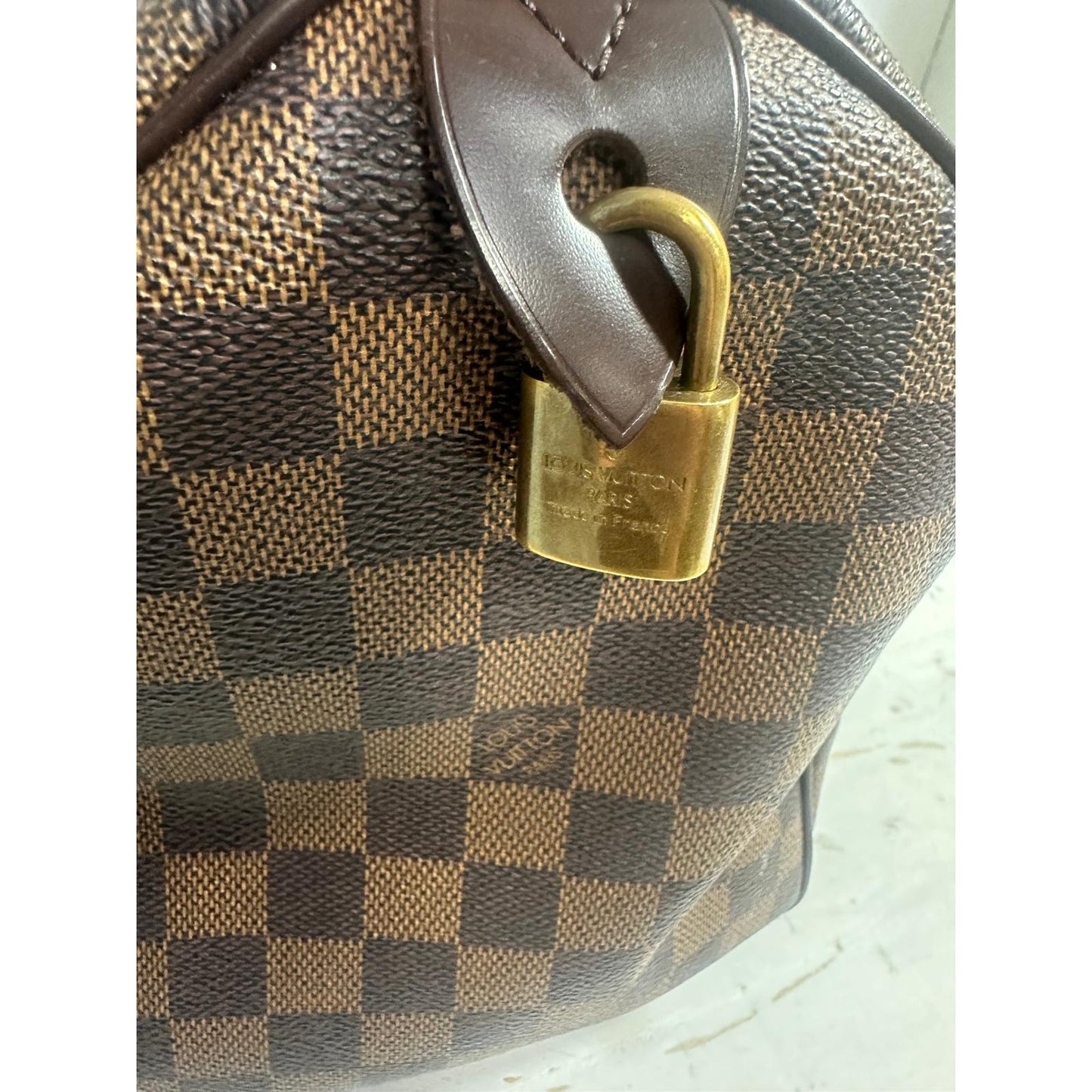 Louis Vuitton Damier Ebene Canvas Monogram Speedy 30 Tote Bag Brown