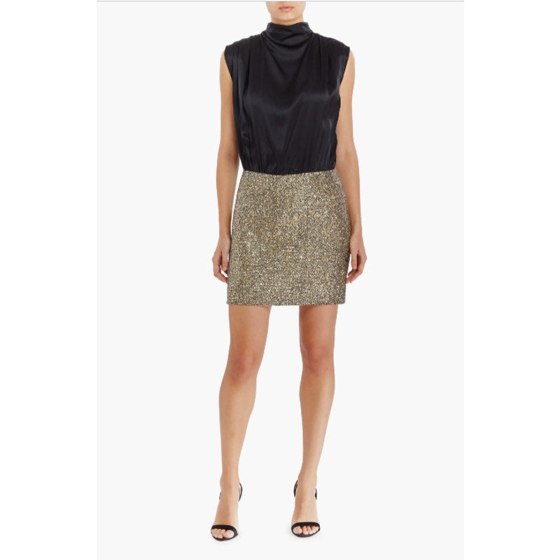 Amanda Uprichard Brantley Mixed Media Silk Cocktail Mini Dress