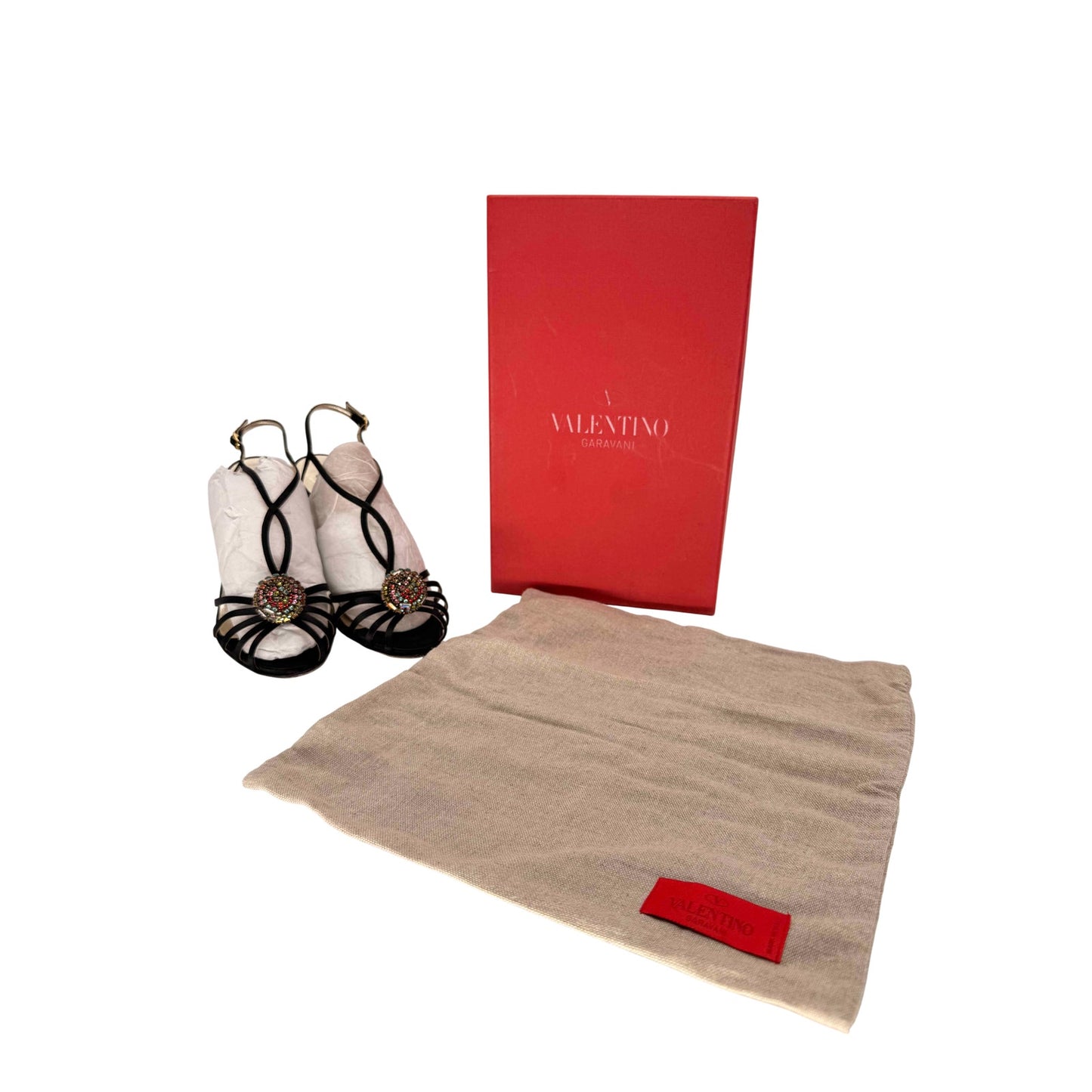 Valentino Garavani Leather Rhinestone Sphere Accent Strappy Sandals