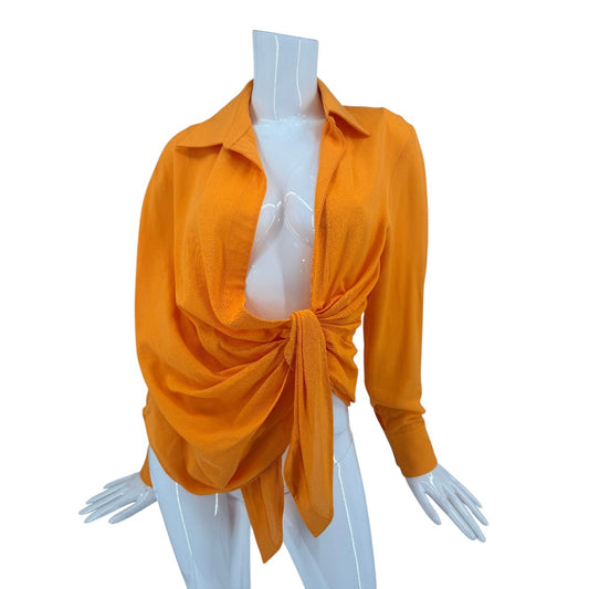 Jacquemus La Chemise Bahia Front Knot Long Sleeve Shirt