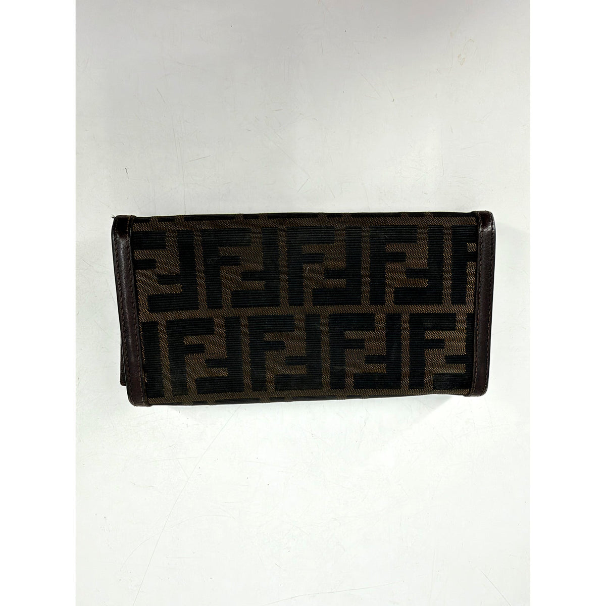 Fendi Zucca FF Canvas Long Flap Wallet Brown Silver Hardware