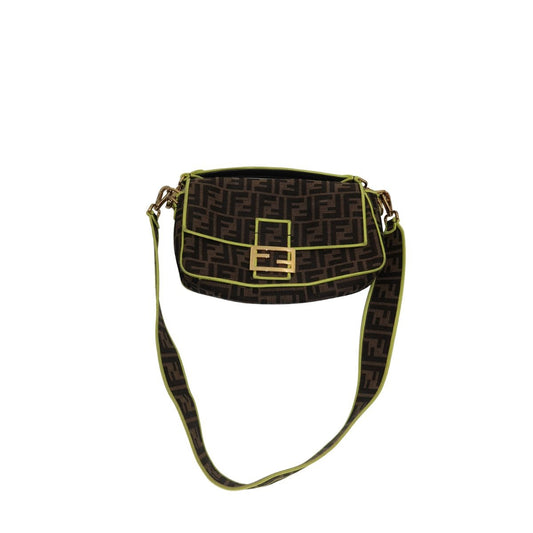 Fendi Zucca Embroidered FF Logo Canvas Baguette Shoulder Bag