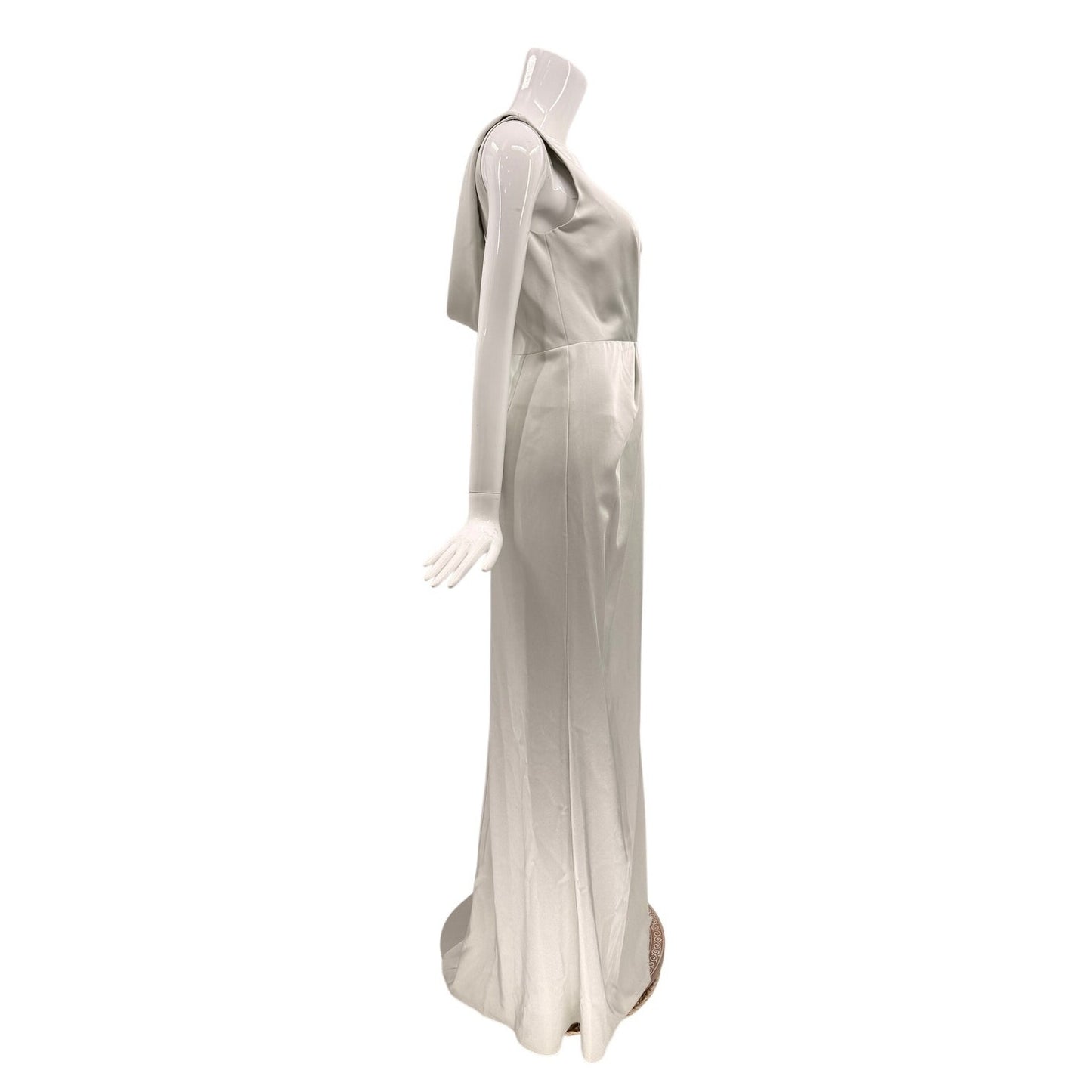 Marchesa Notte V-Neck Cowl Detail Sleeveless Maxi Gown Grey Women's Size 10