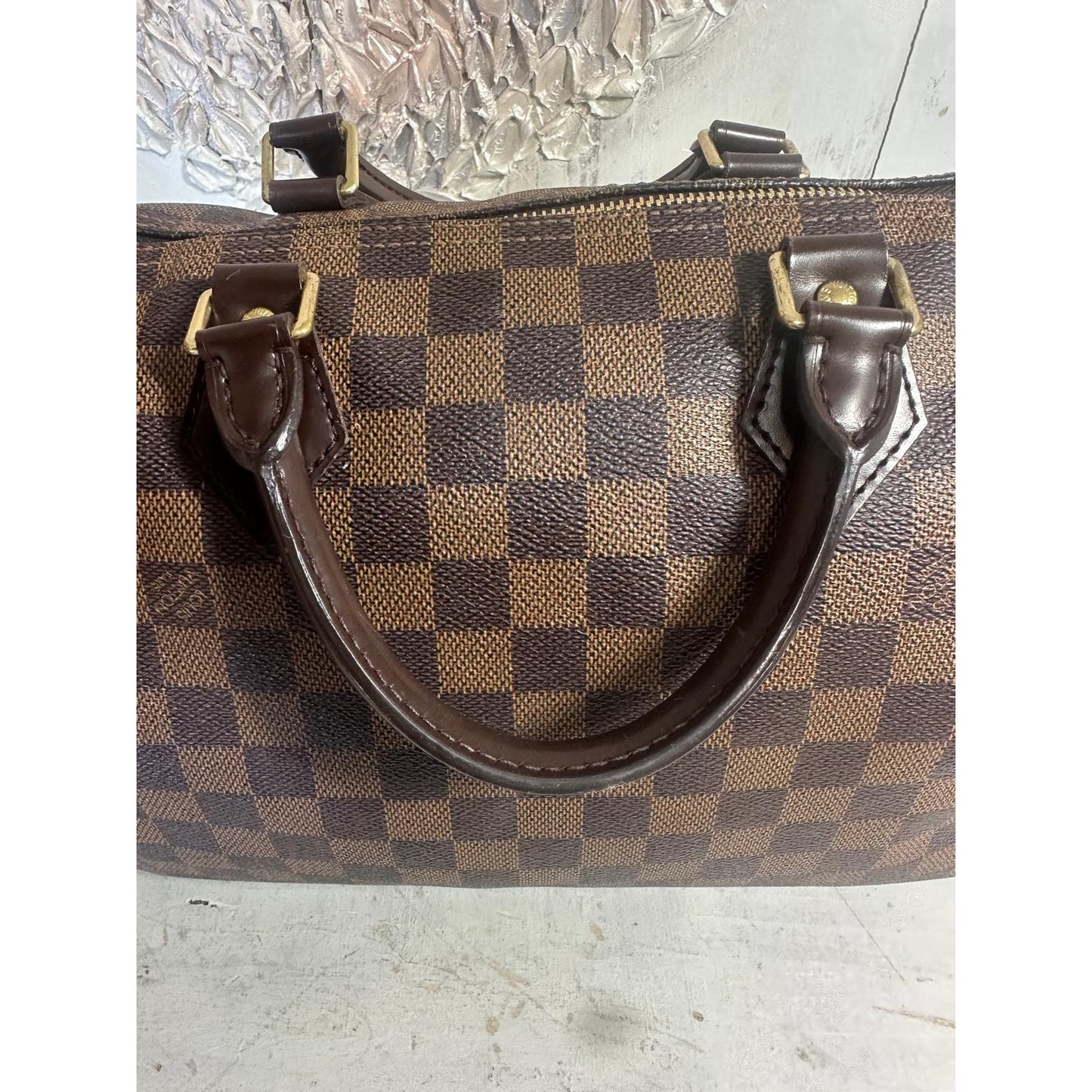 Louis Vuitton Damier Ebene Canvas Monogram Speedy 30 Tote Bag Brown