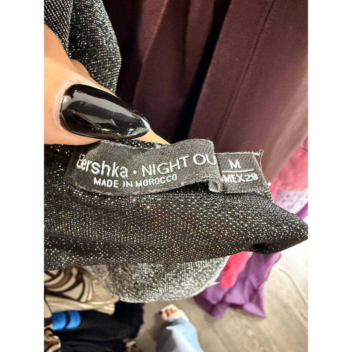 Bershka Night Out Metallic Wrap Front Ruffle Sleeve Bodysuit Black Silver Size M