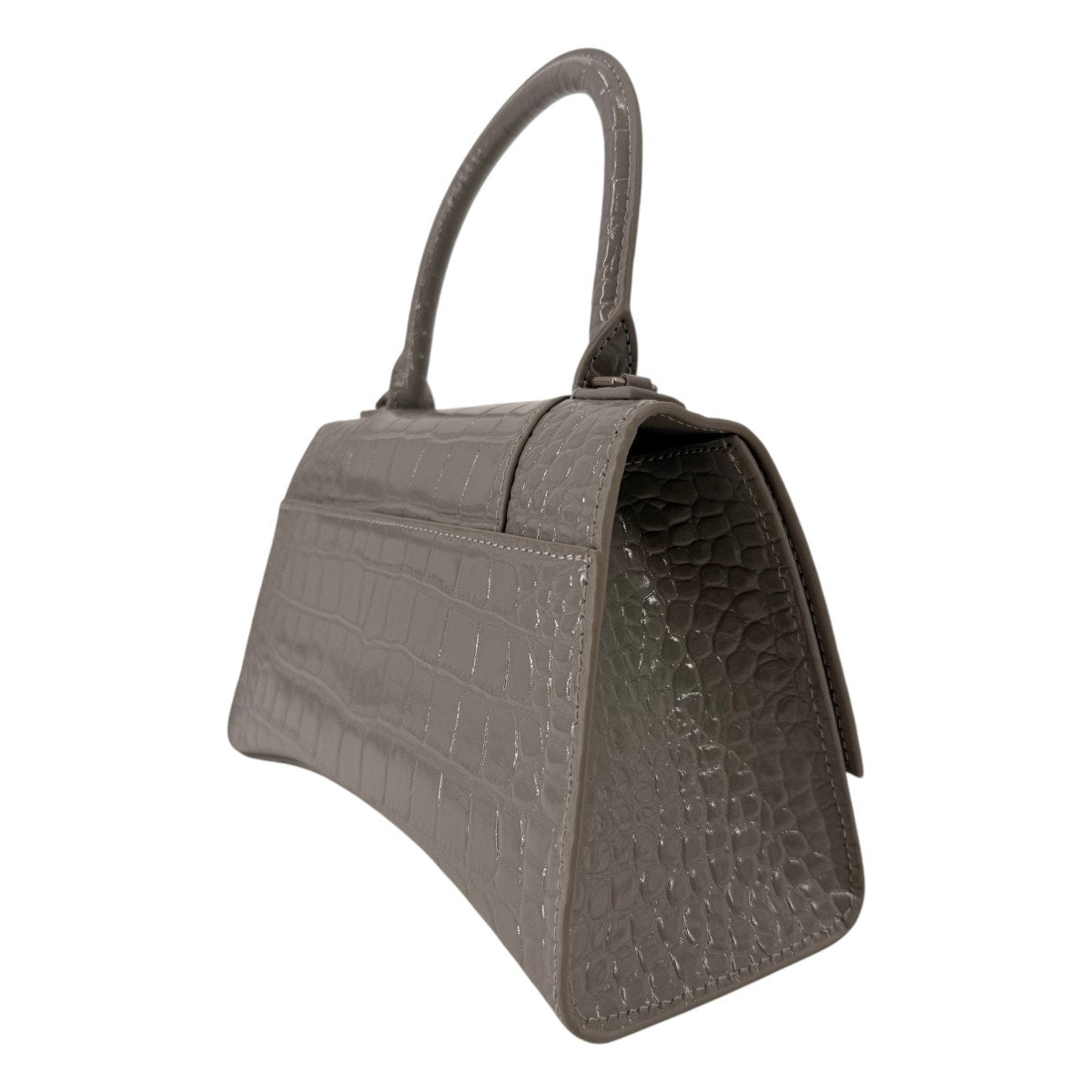Balenciaga Hourglass Croc Embossed Leather Top Handle Bag Gray Women's One Size