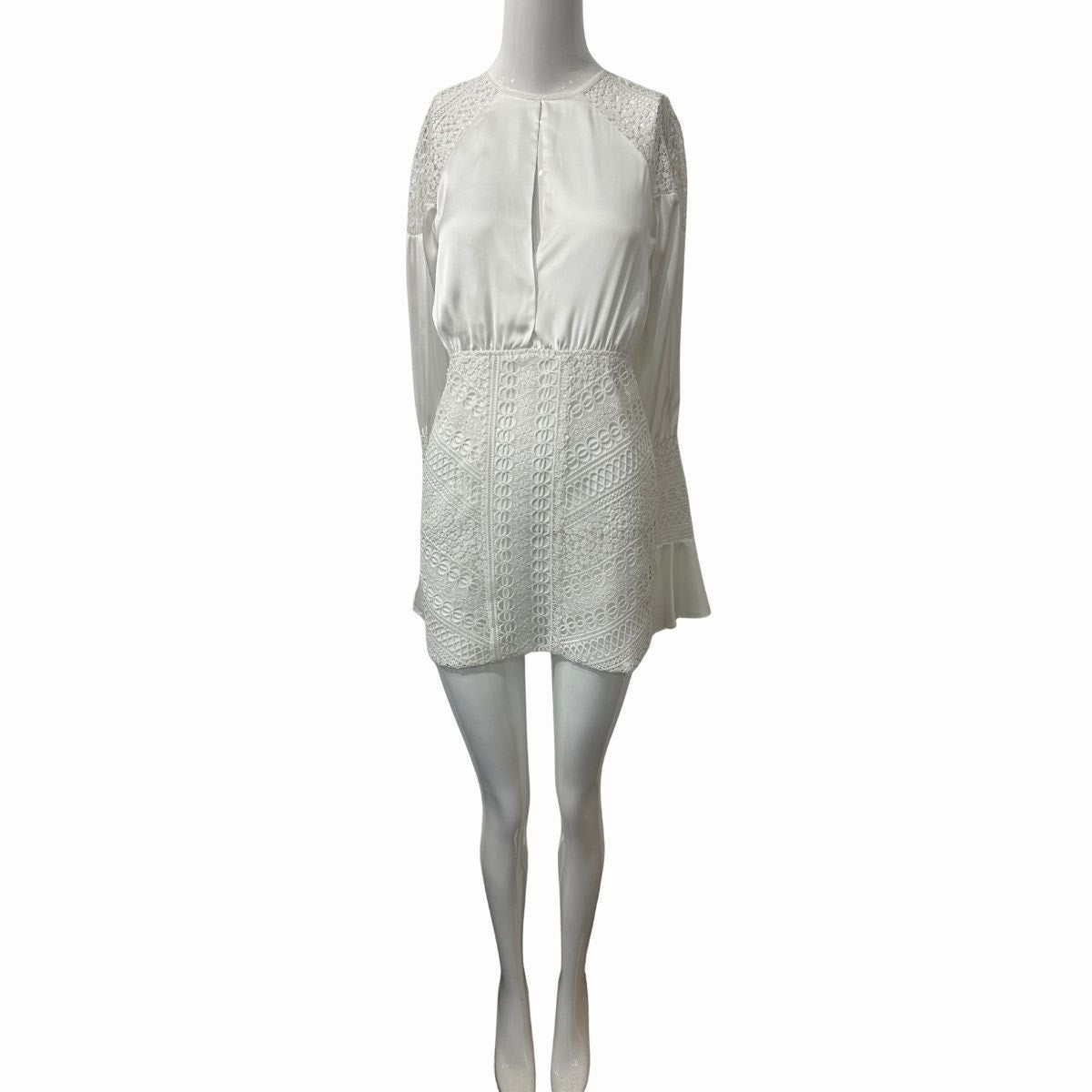 Michael Costello x Revolve Shandy Satin Mini Dress Lace Trim Long Sleeve
