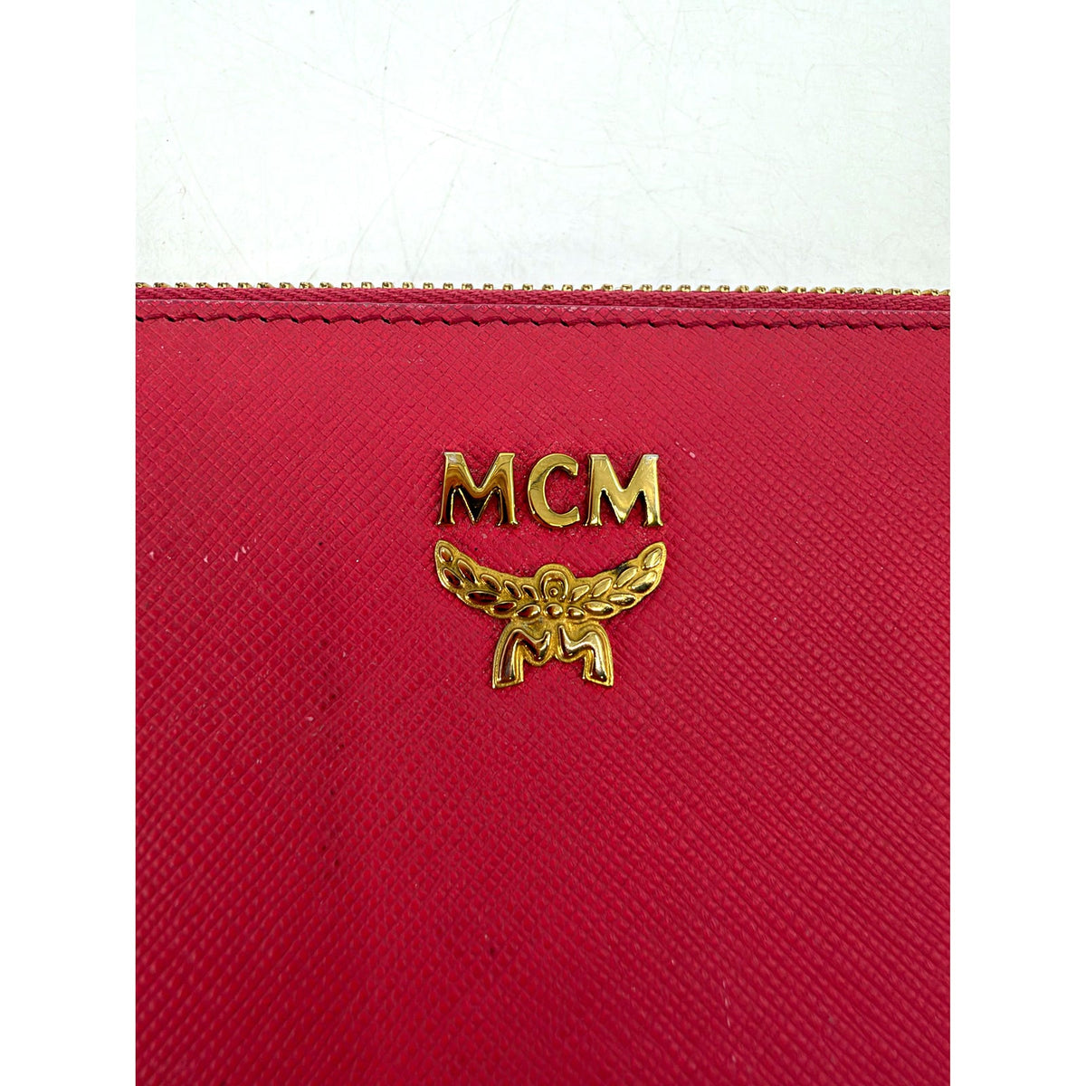 MCM Red Saffiano Leather Zip Around Continental Wallet Gold