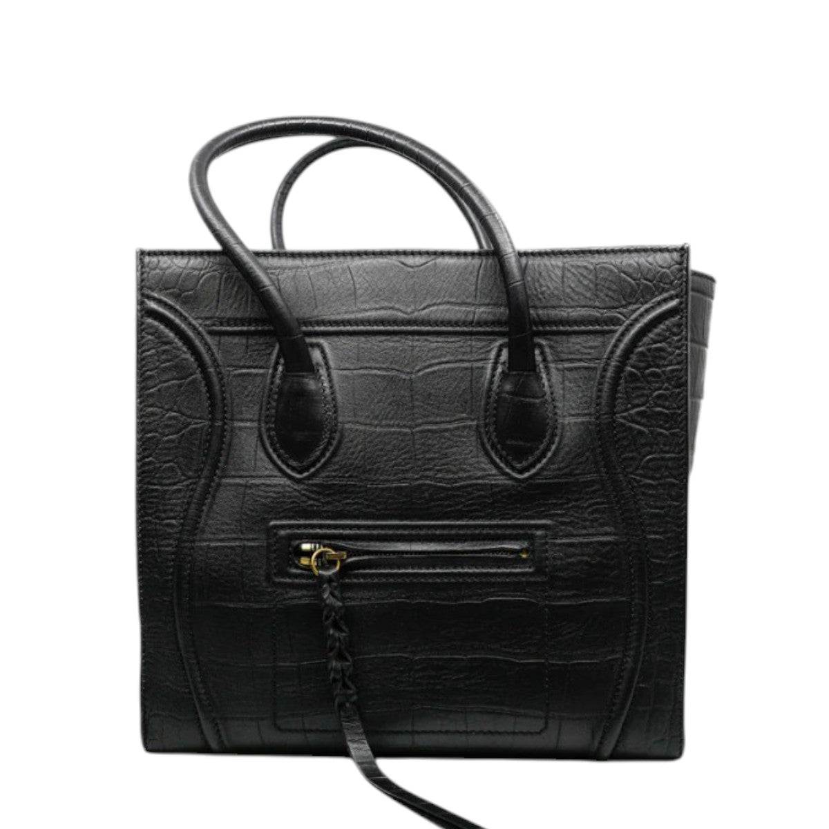 Celine Leather Croc Embossed Phantom Luggage Tote Bag