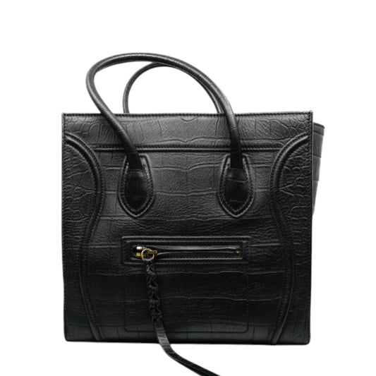 Celine Leather Croc Embossed Phantom Luggage Tote Bag