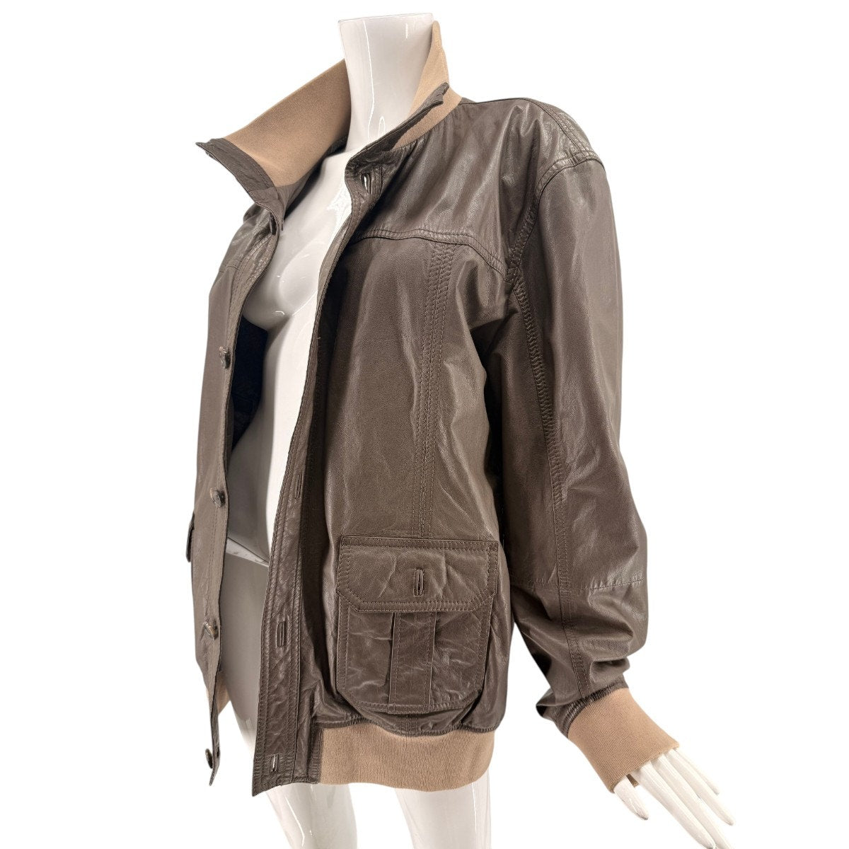 D&G Dolce & Gabbana Goatskin Leather Bomber Field Jacket Brown Men's Size 58