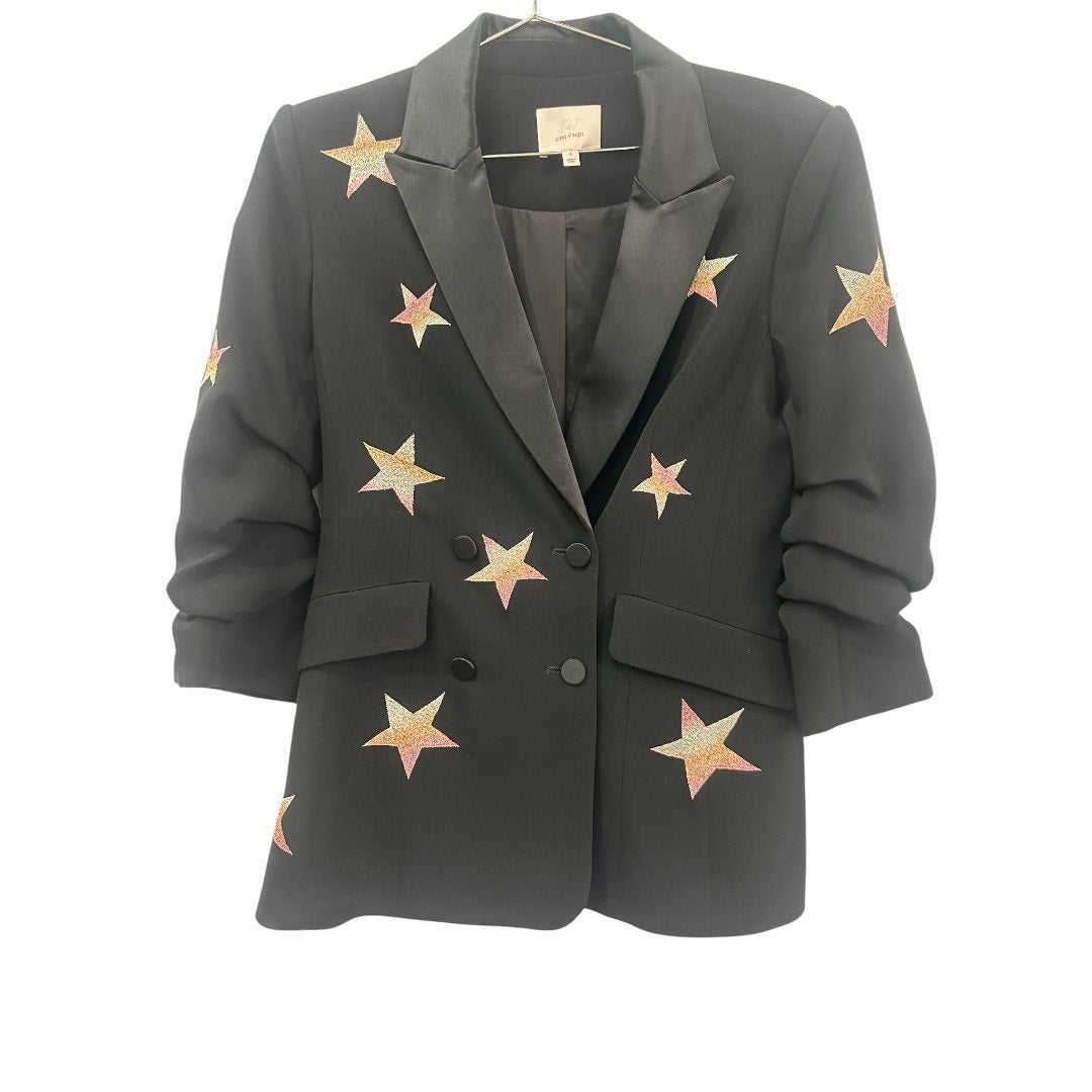 Cinq à Sept Black Lila Embroidered Star Double Breasted Blazer  Women's