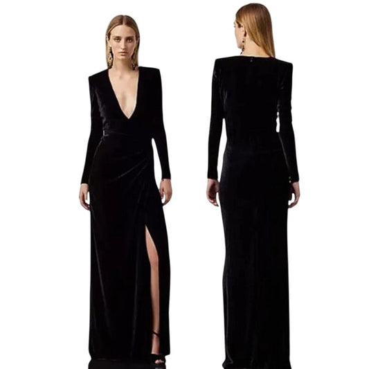 Ralph Lauren Velvet Ruched Long Sleeve Maxi Dress