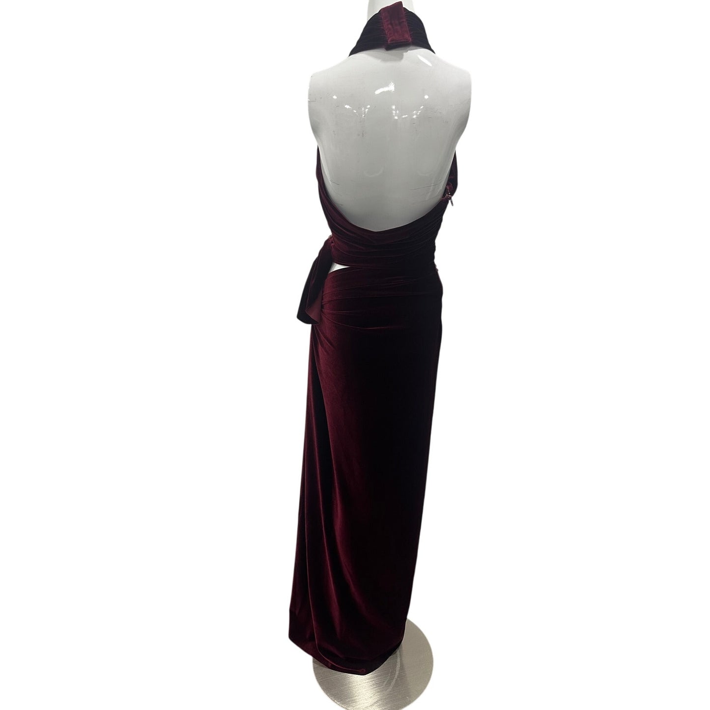 Bronx and Banco Velvet Cleopatra Wrap Maxi Dress Burgundy Women's Size 4
