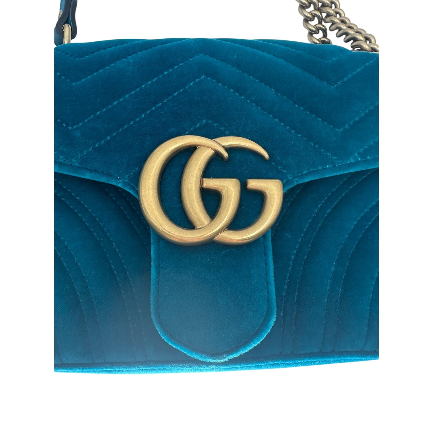 Gucci Velvet Quilted GG Marmont Chain Crossbody Bag