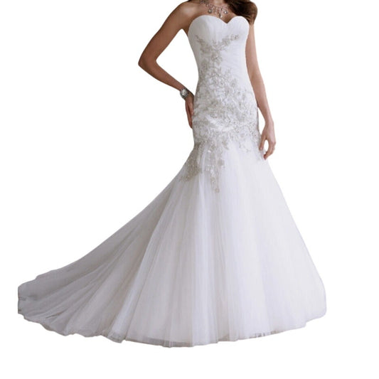 David Tutera for Mon Cheri Ciprianna Wedding Dress Ivory Lace Tulle Size 16