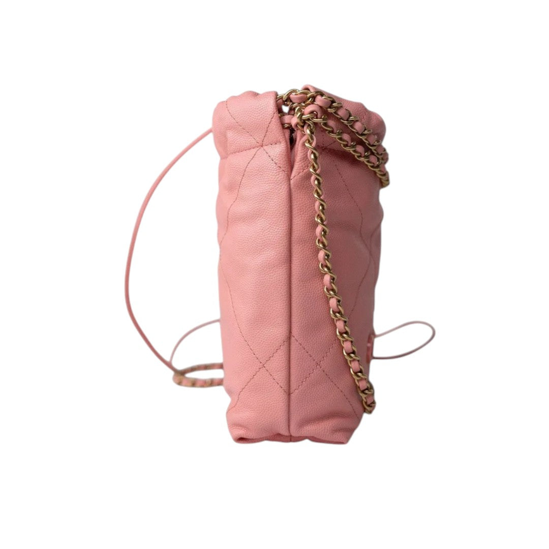 Chanel Caviar Leather Quilted Chain Strap 22 Mini Handbag Light Pink