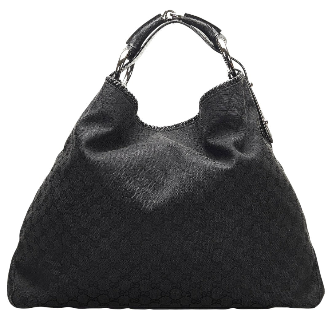 Gucci GG Canvas Monogram Large Horsebit Chain Hobo Black