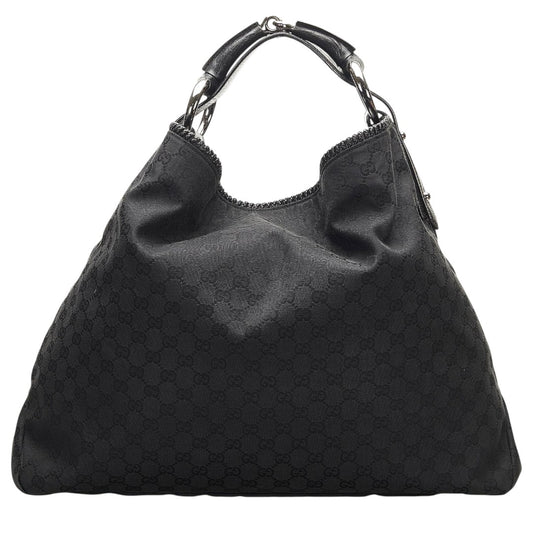Gucci GG Canvas Monogram Large Horsebit Chain Hobo Black