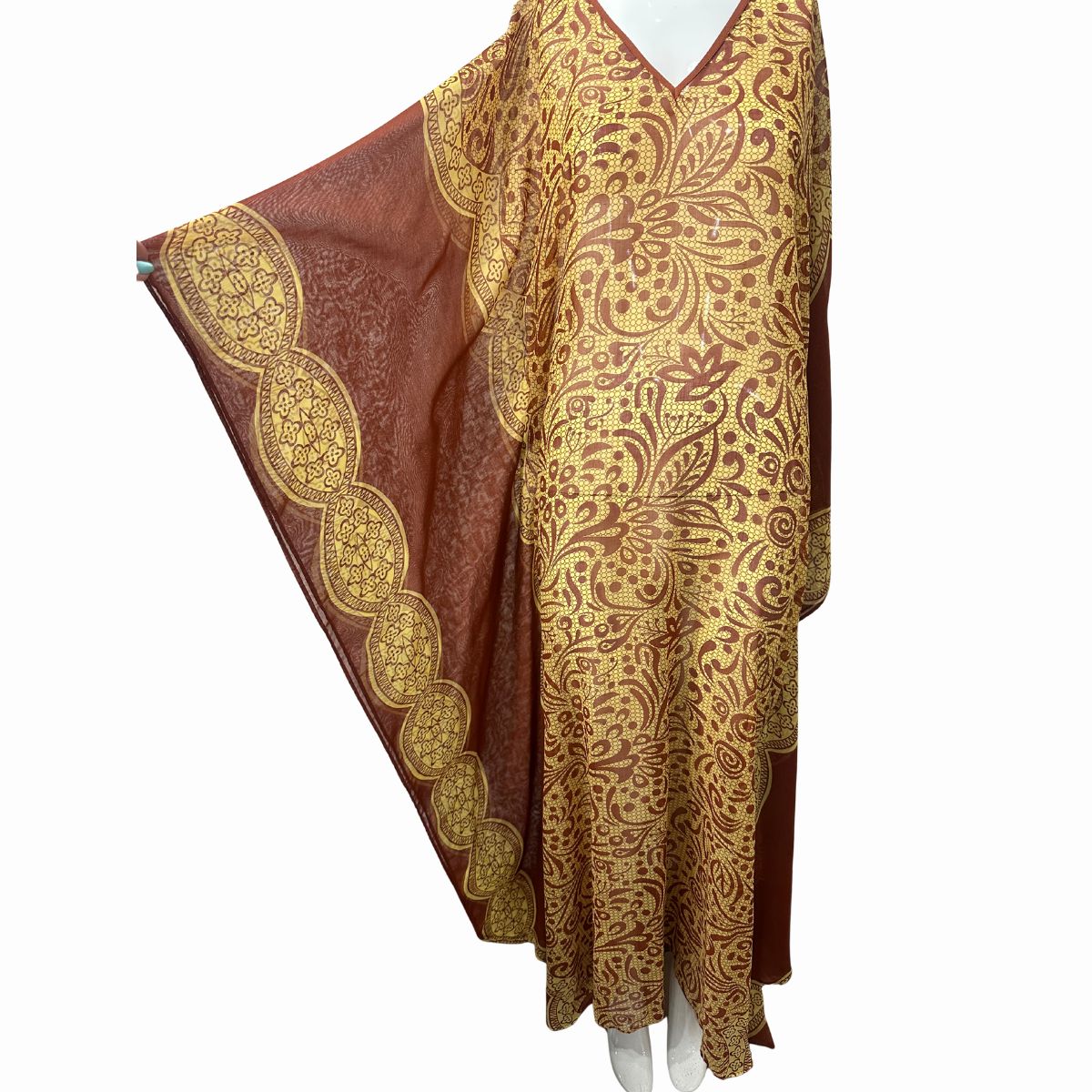Elsa Cohen Printed Batwing Sleeves Caftan Maxi Dress