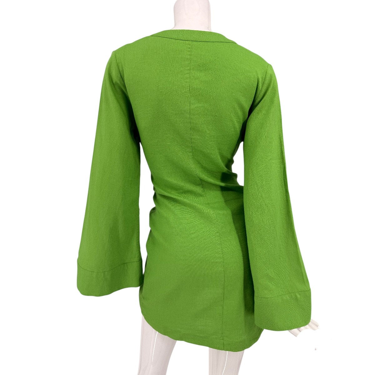 L'Academie Janeiro Wrap Mini Dress Lime Green Bell Sleeve Tie Front