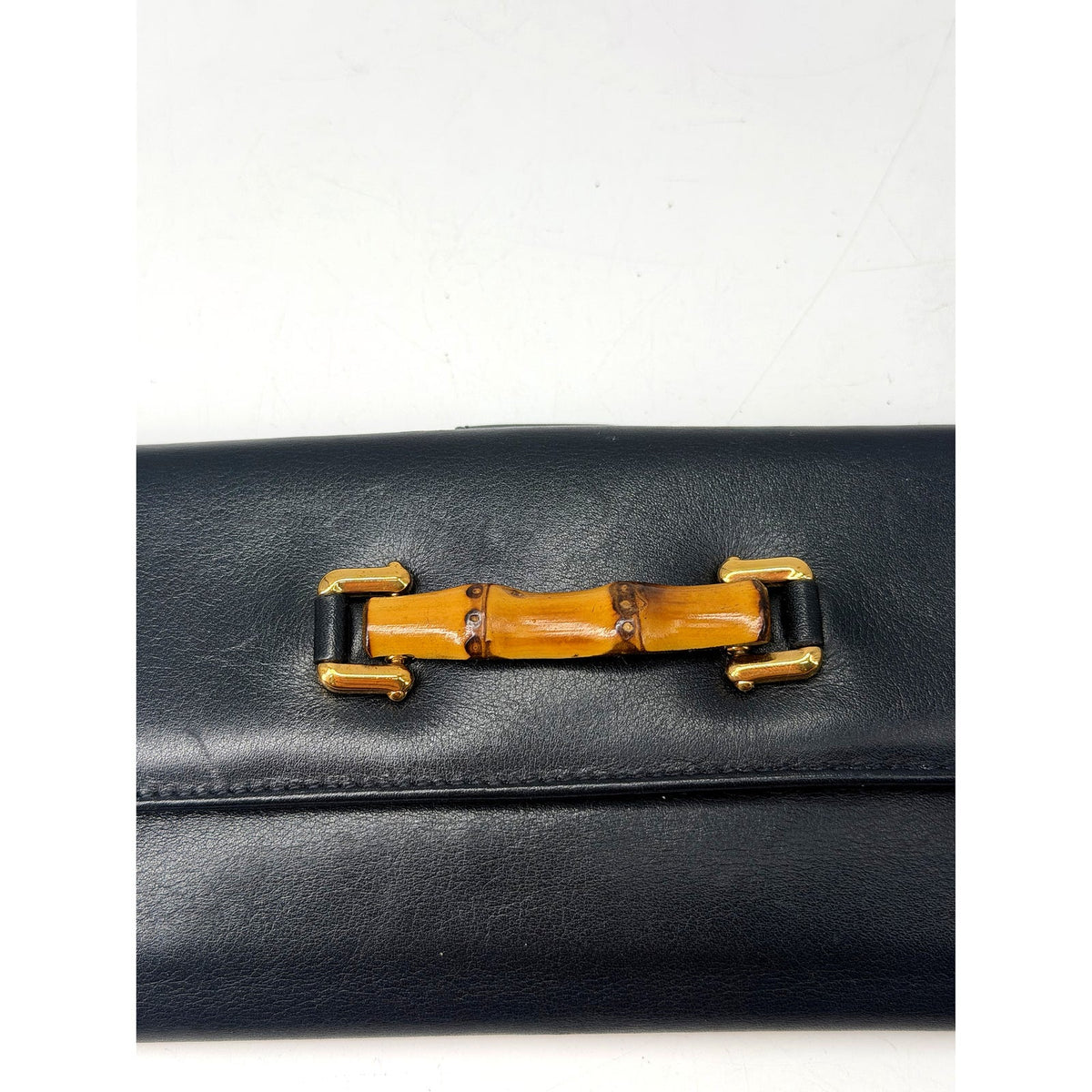 Gucci Black Leather Bamboo Accent Continental Long Wallet