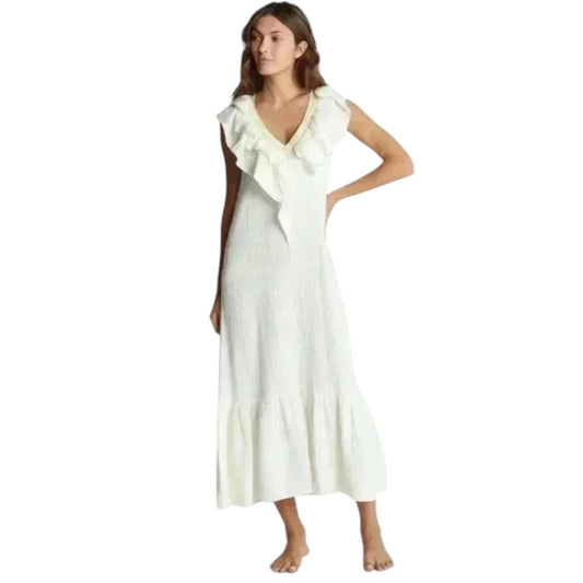 Sundays Cotton Kinsey Coconut Milk Ruffle V-Neck Maxi Dress Women's
