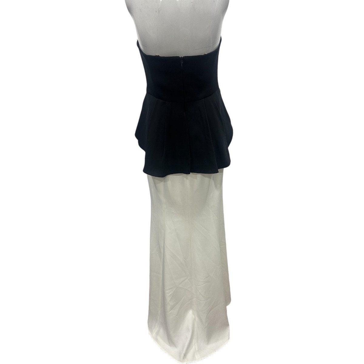 Bcbgmaxazria Evianna Strapless Pleated Peplum Maxi Dress Black/White Size 4