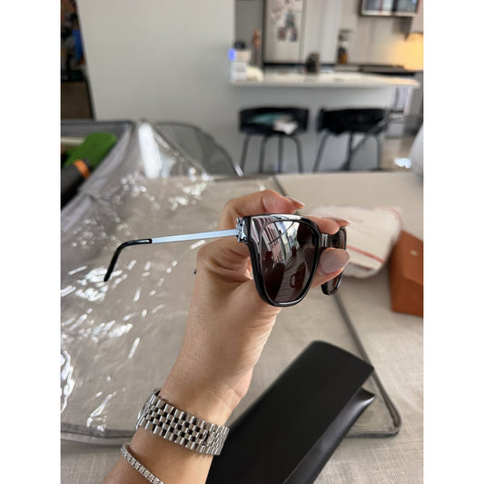 Saint Laurent YSL Black Square Sunglasses Silver Metal Temples
